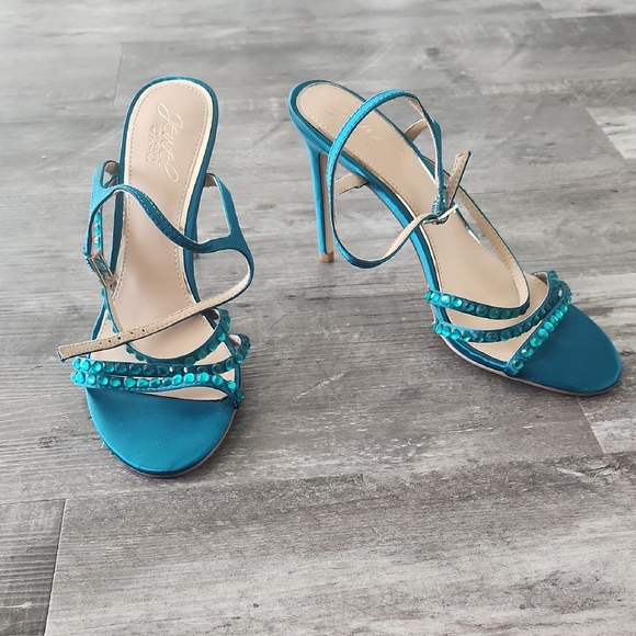 Jewel Badgley Mischka Turquoise Strappy Heels - Picture 1 of 8